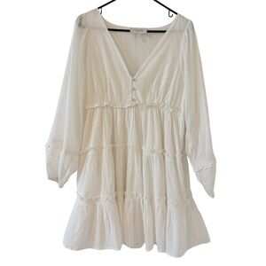 CleoBella White Tiered Long Sleeve Boho Mini Dress - Size Sm - Production Samp